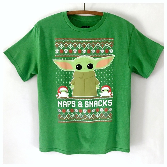 Star Wars Grogu Naps & Snacks Holiday Tee Shirt NWOT - Picture 1 of 5